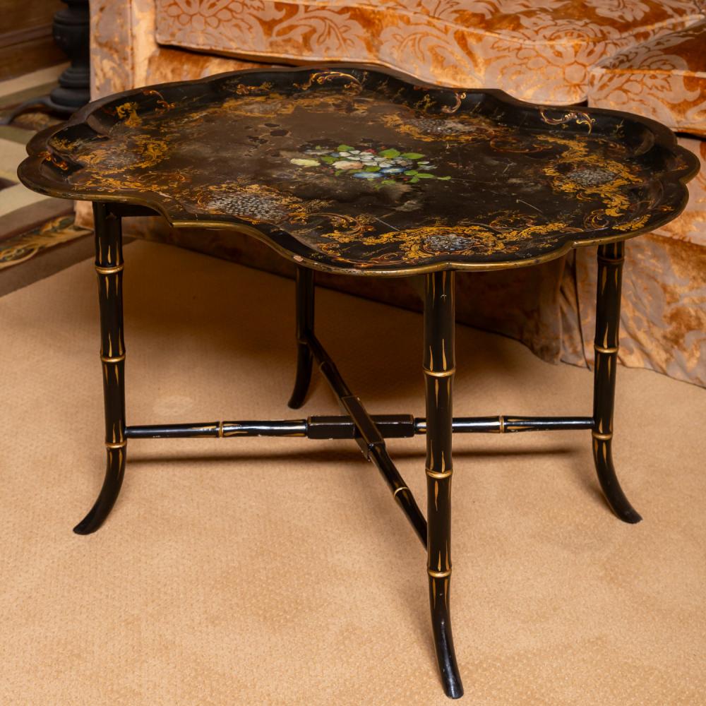 LACQUERED TRAY-TOP FAUX BAMBOO