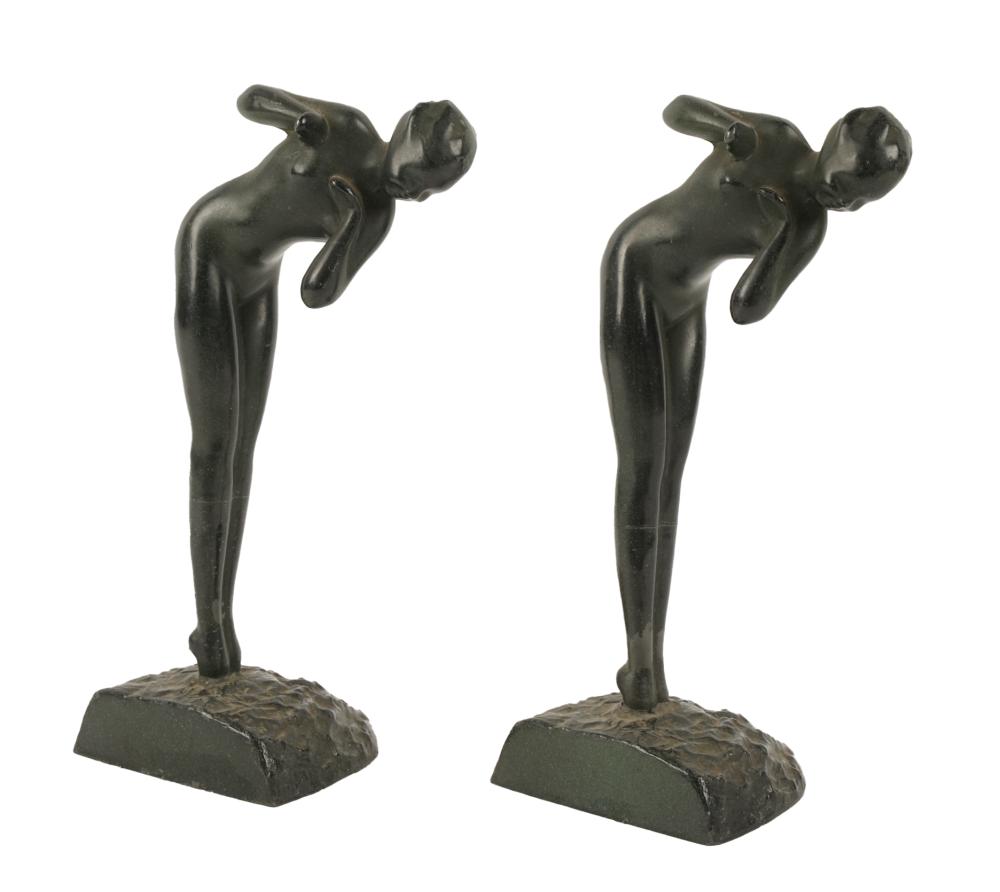 TWO ART DECO STYLE PATINATED METAL 3b55fa