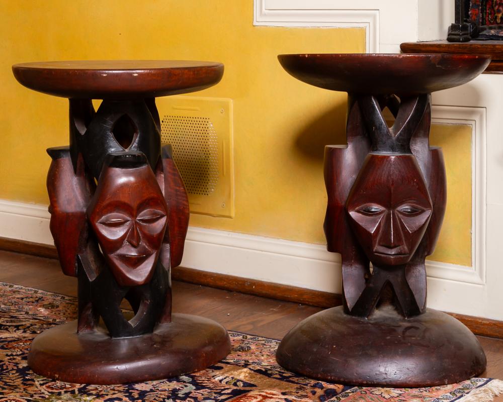 PAIR OF AFRICAN CARVED WOOD STOOLSPair