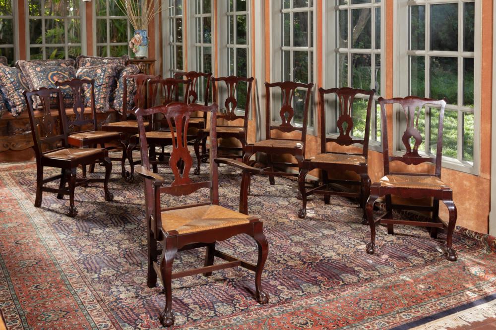 SET OF TEN EDWARDIAN MAHOGANY DINING