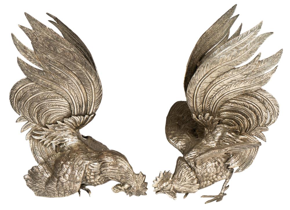 PAIR OF SILVER PLATE ROOSTER TABLE 3b563b