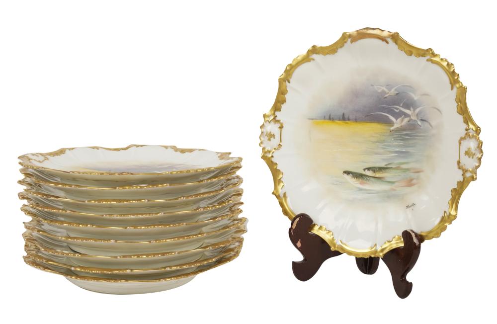 SET OF LIMOGES PORCELAIN FISH PLATESSet