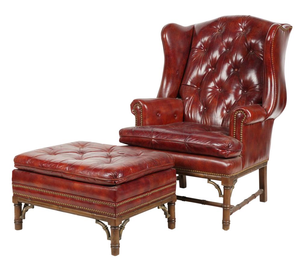 LEATHER WINGCHAIR AND OTTOMANLeather 3b56a9