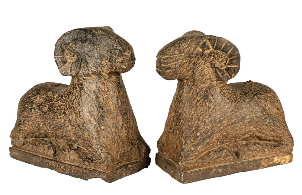 PAIR OF CHINESE CARVED STONE RAM