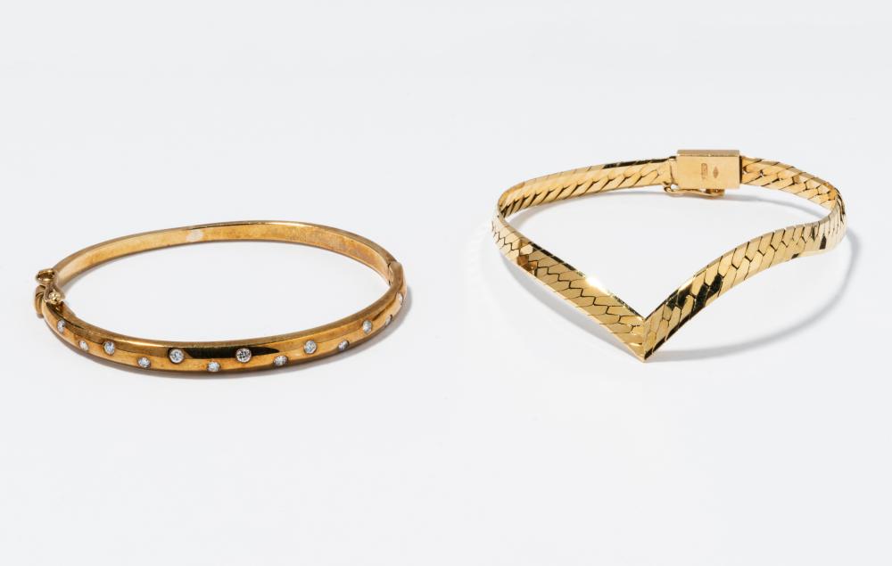 TWO 14 KARAT YELLOW GOLD BRACELETSTwo 3b5703