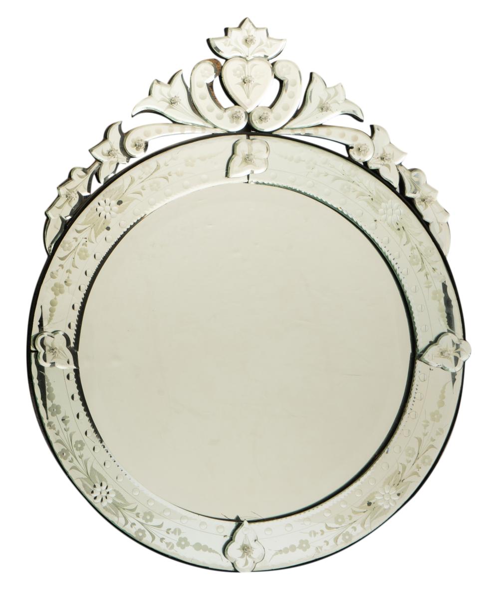 VENETIAN ETCHED GLASS ROUND WALL MIRRORVenetian