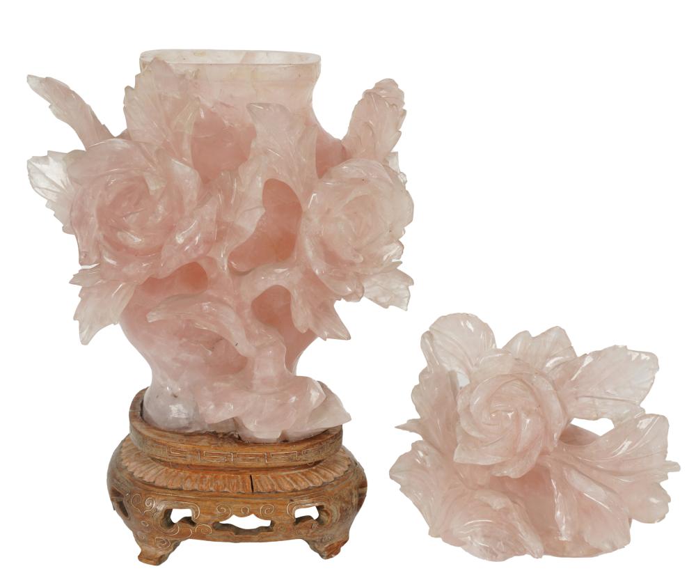 CHINESE CARVED ROSE QUARTZ COVERED 3b575a