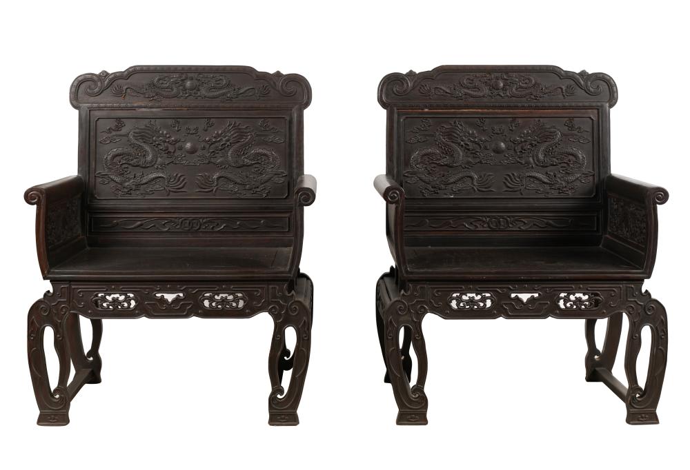 PAIR OF CHINESE CARVED DRAGON CHAIRSPair