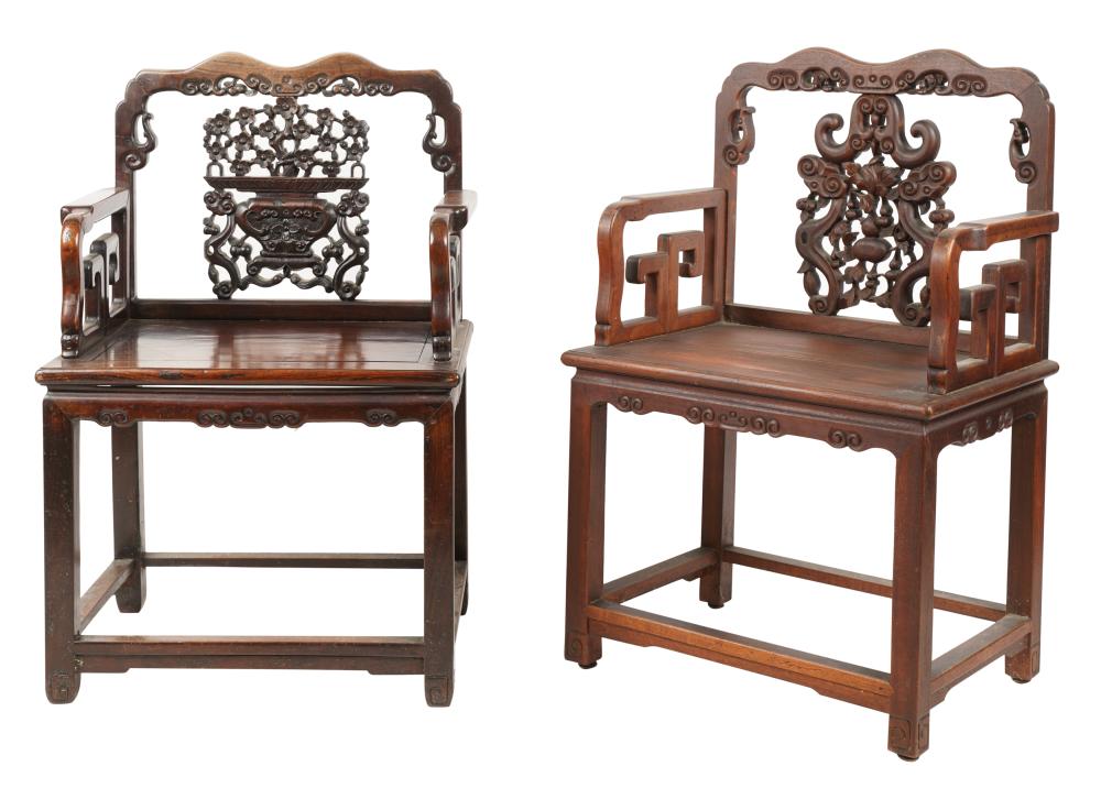 TWO CHINESE CARVED WOOD ARMCHAIRSTwo 3b5764