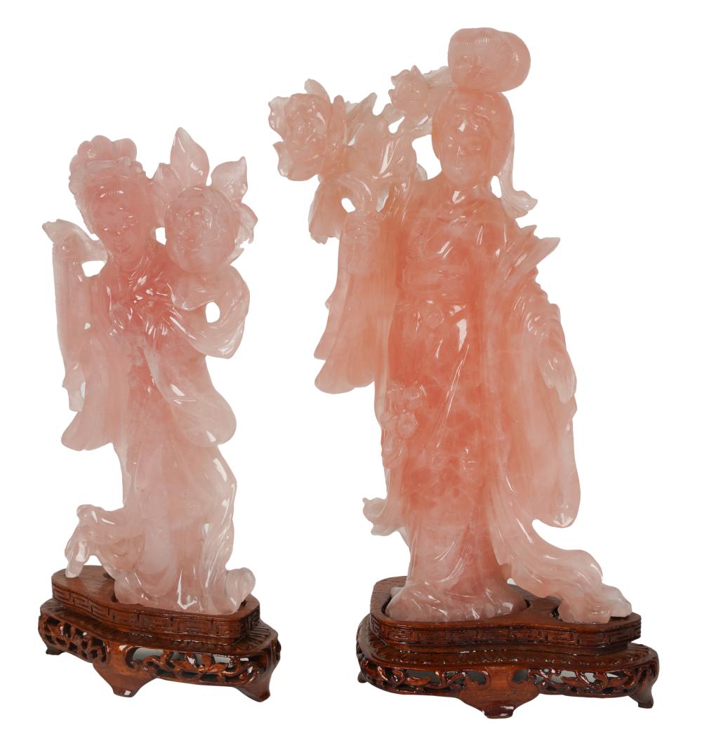 TWO CHINESE CARVED ROSE QUARTZ 3b576c