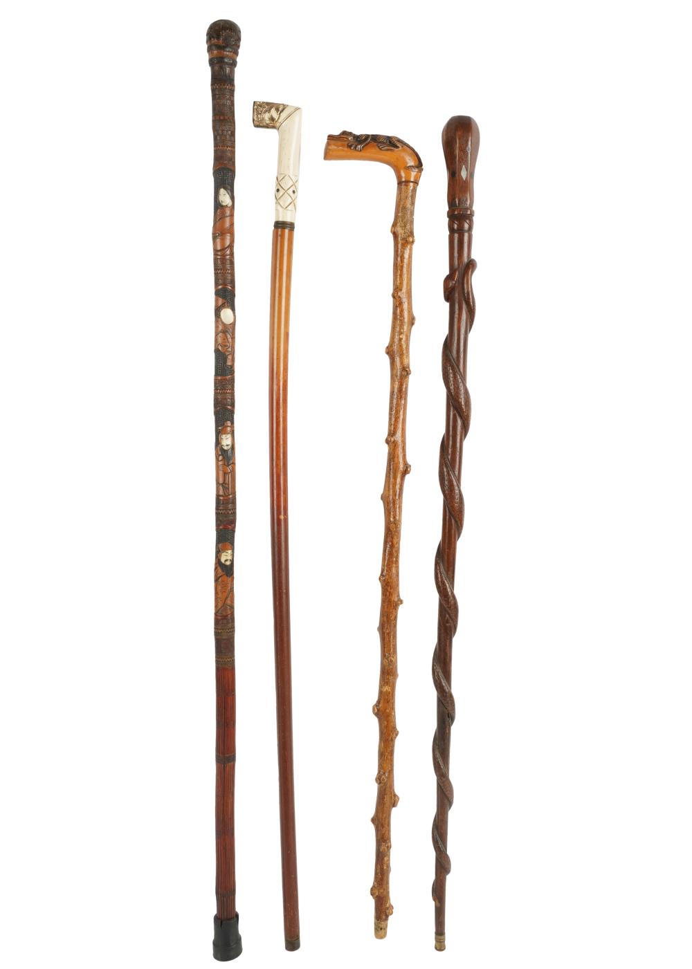 GROUP OF ANTIQUE WOODEN CANES AND WALKING