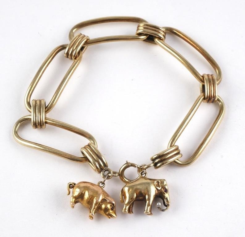 14K GOLD CHARM BRACELET ANIMALS(2) 14