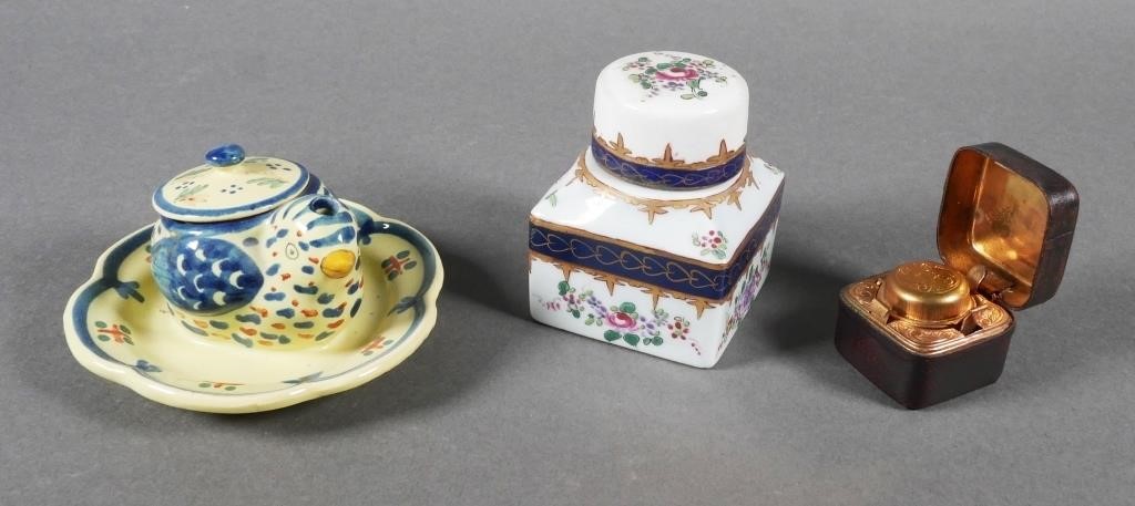 (3) ANTIQUE INKWELLSThree antique inkwells