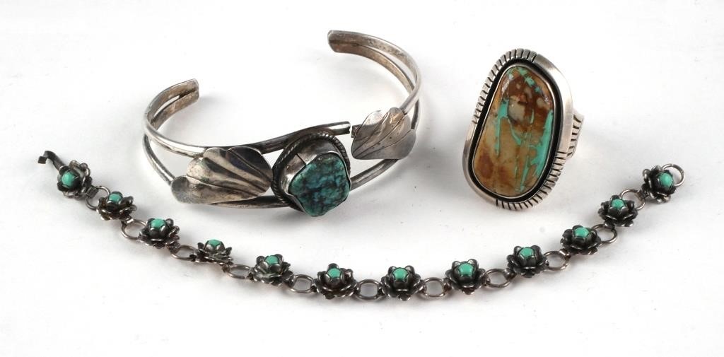 3PCS STERLING TURQUOISE NATIVE