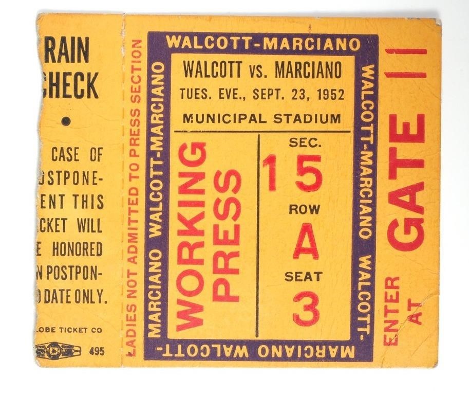 1952 MARCIANO VS WALCOTT TICKET1952 3b59cf