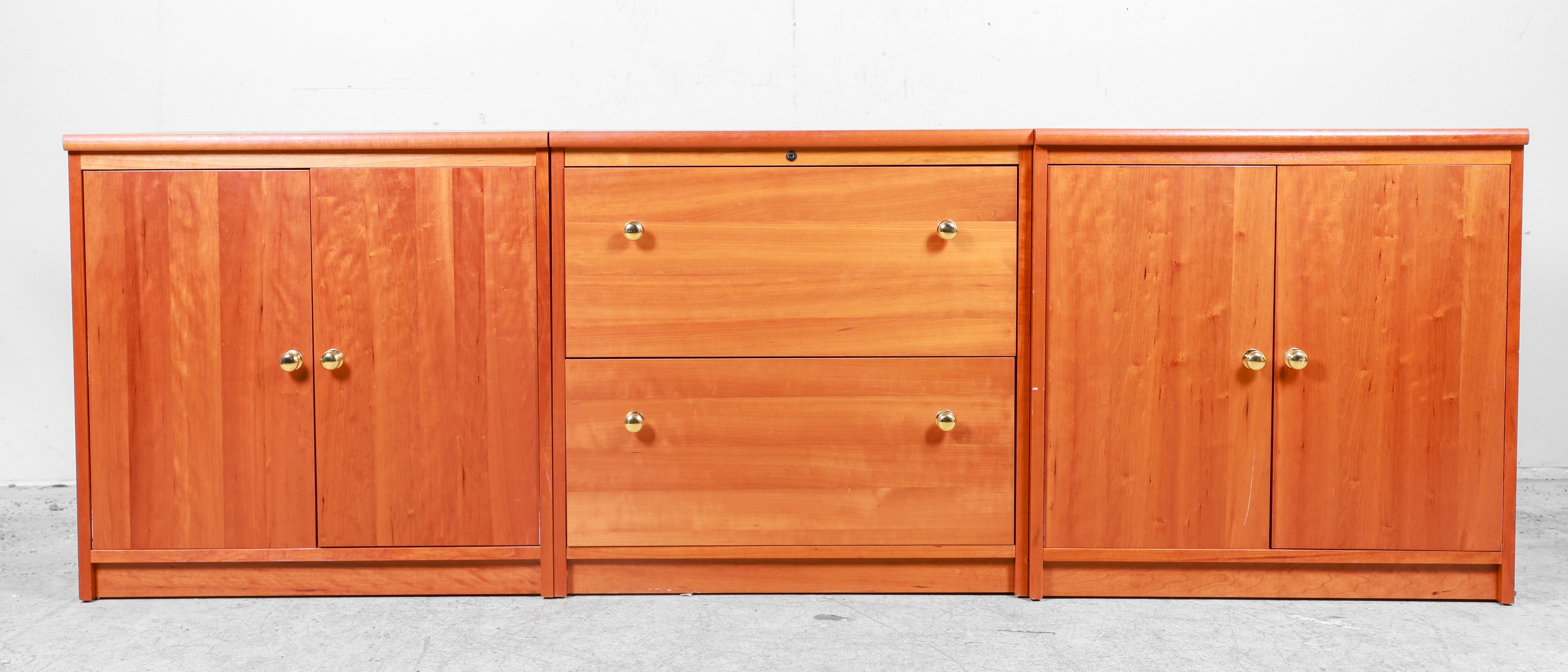 (3) Contemporary veneered cabinets,