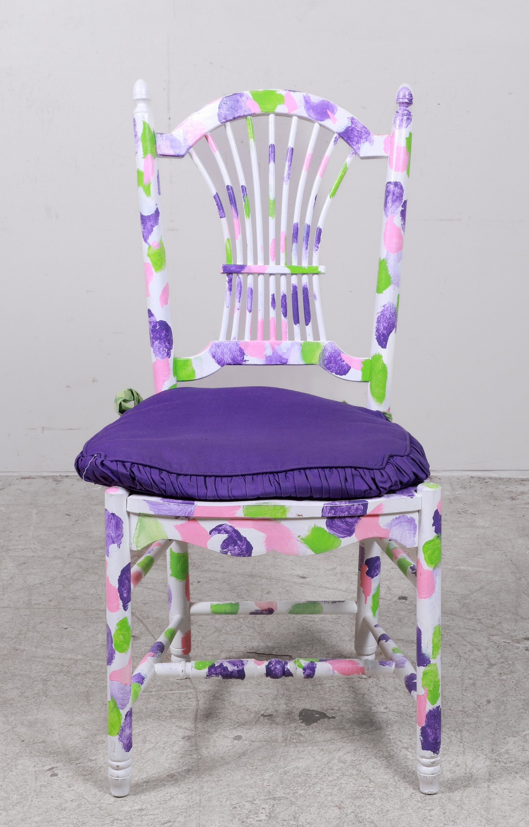 Paint decorated side chair, multi colored