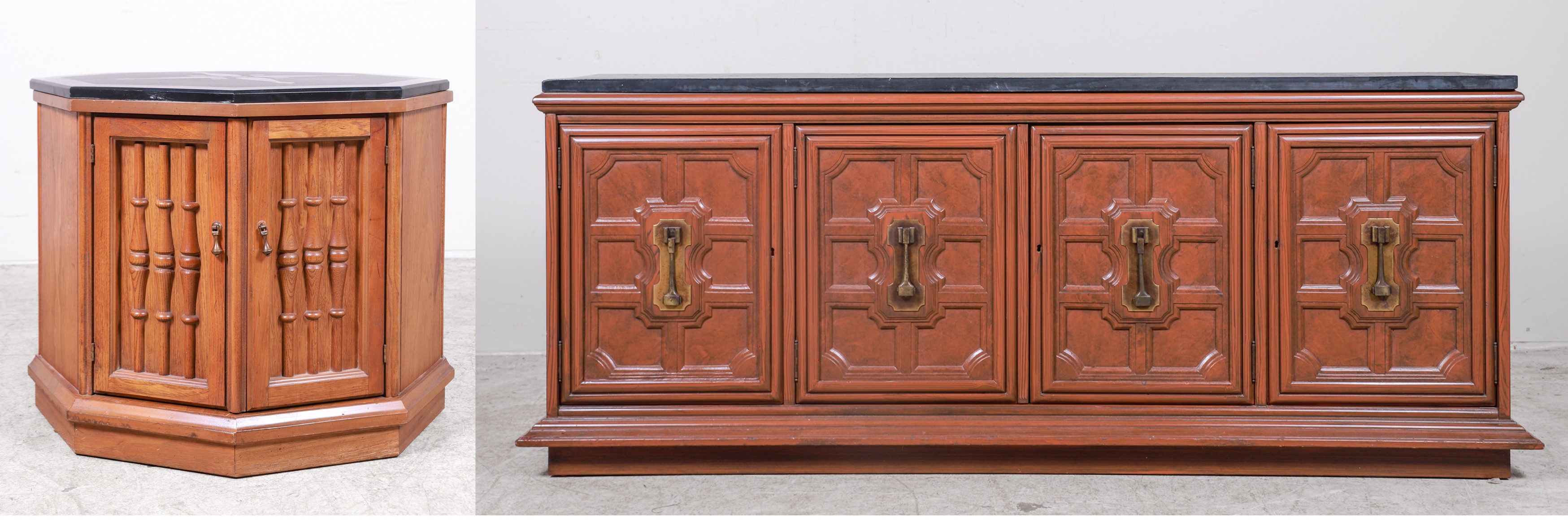 Oak carved slate top sideboard, 4 doors,