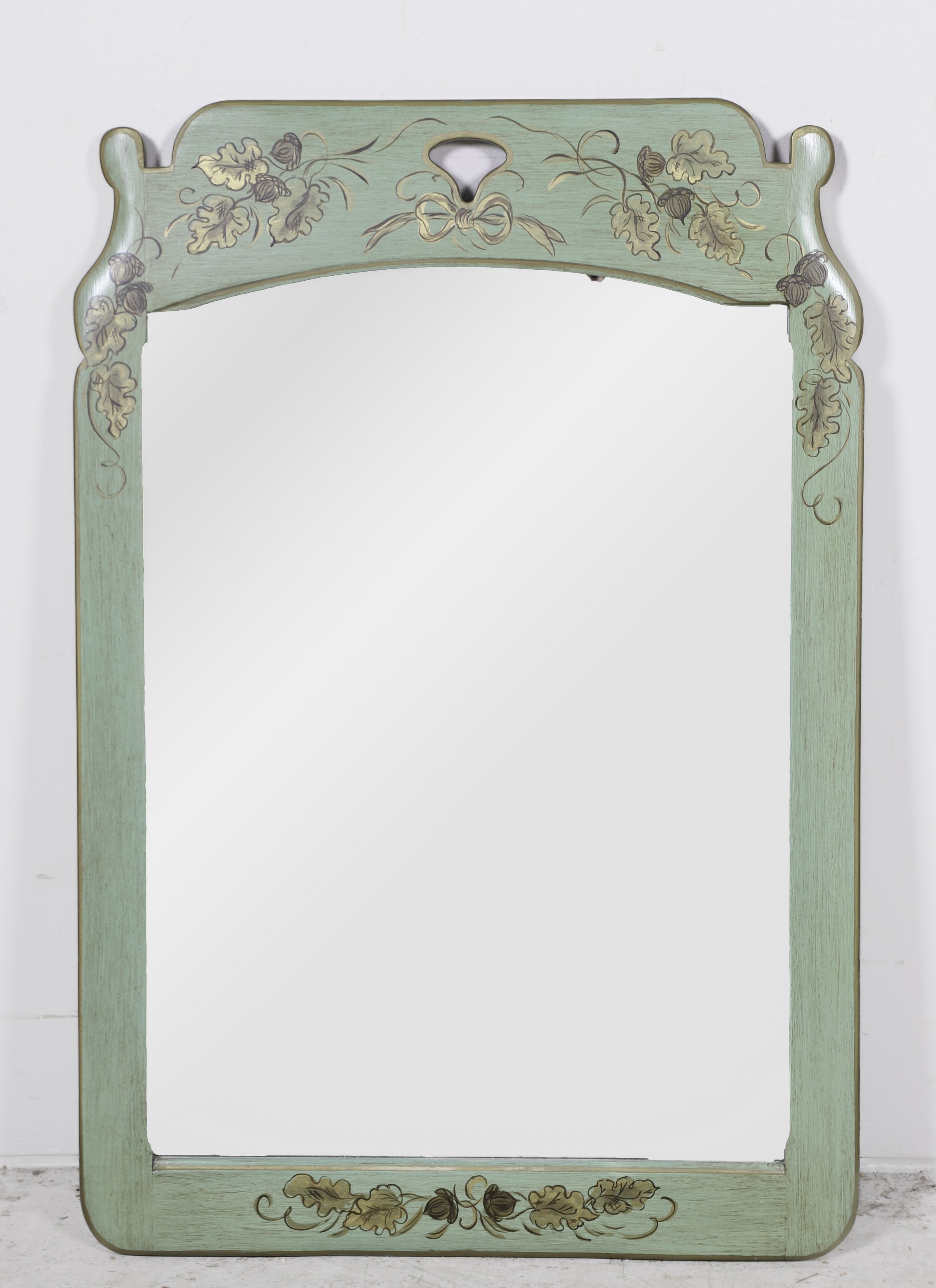 Paint decorated hanging wall mirror,