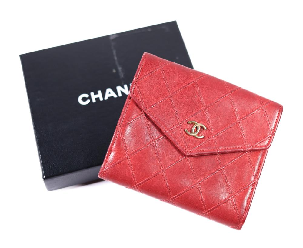 RED CHANEL LAMBSKIN COMPACT WALLET 3b5a75