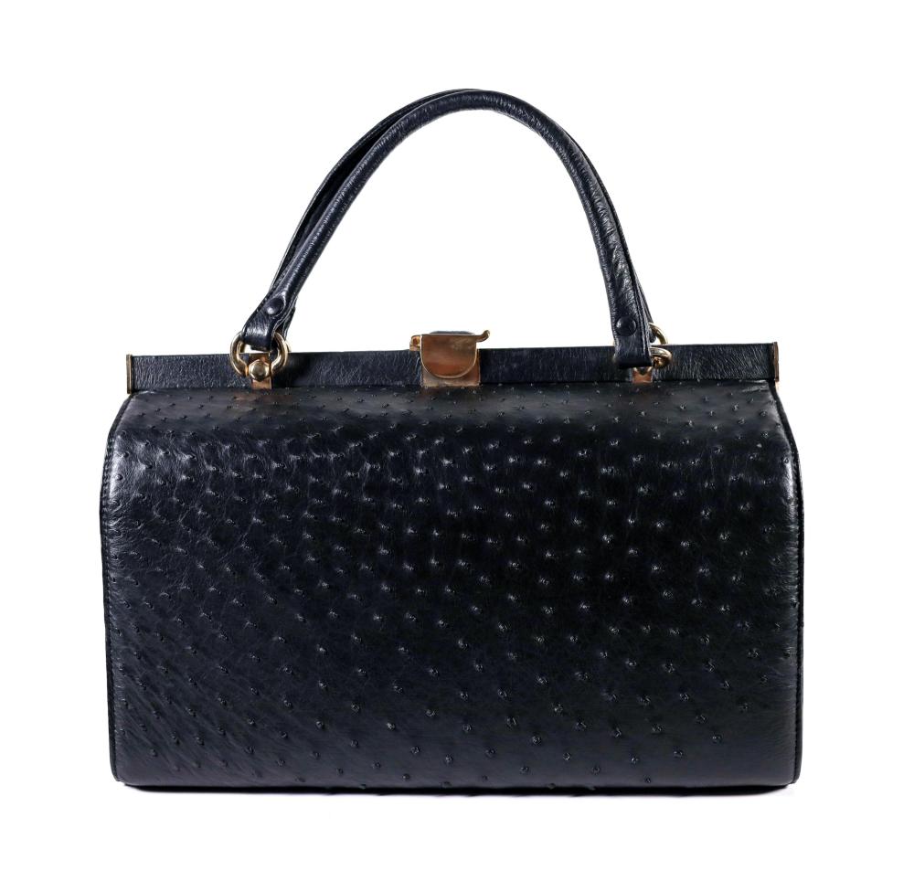 BLACK OSTRICH LEATHER HANDBAGOstrich