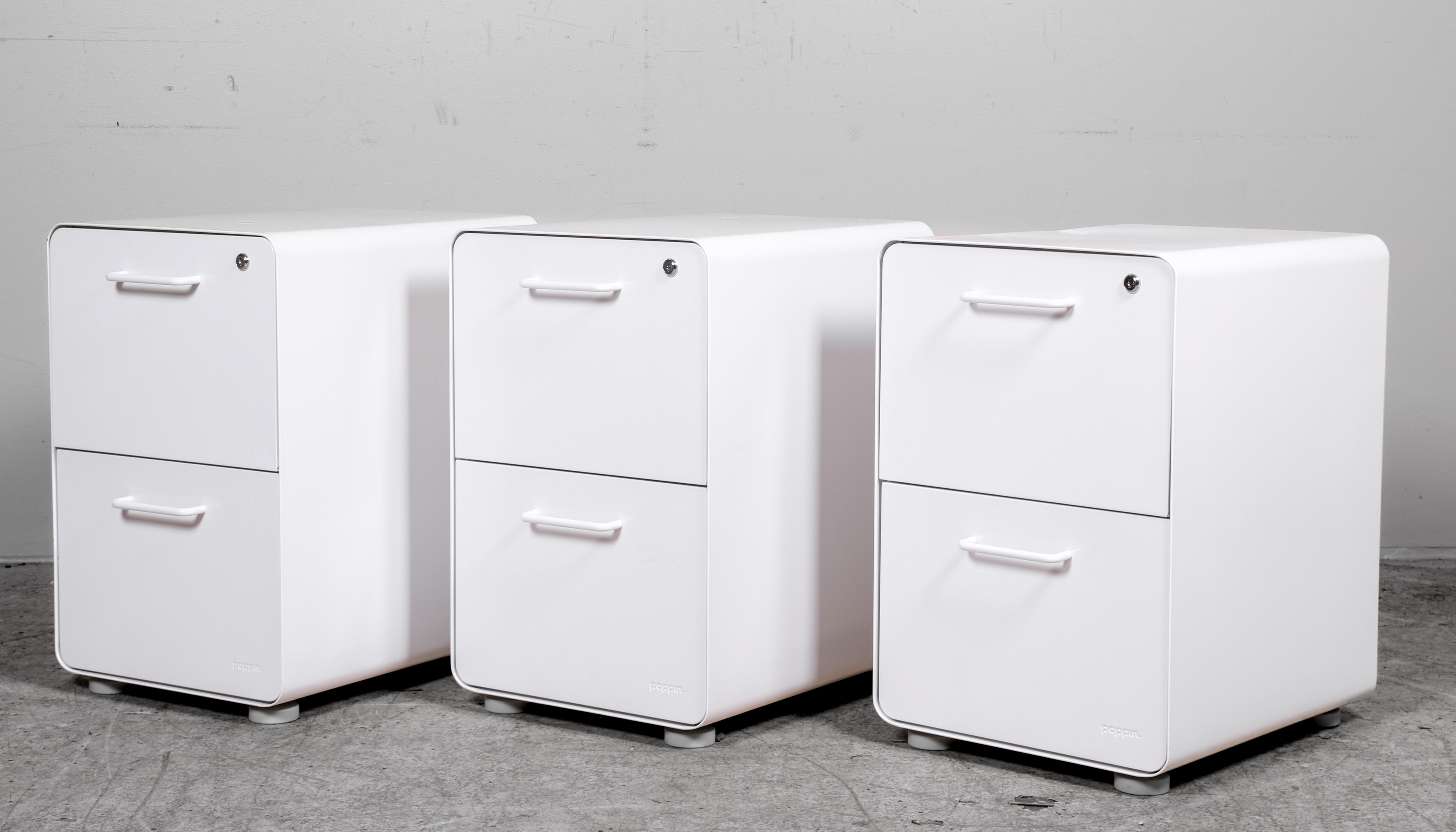 (3) Poppin white metal 2-drawer lateral