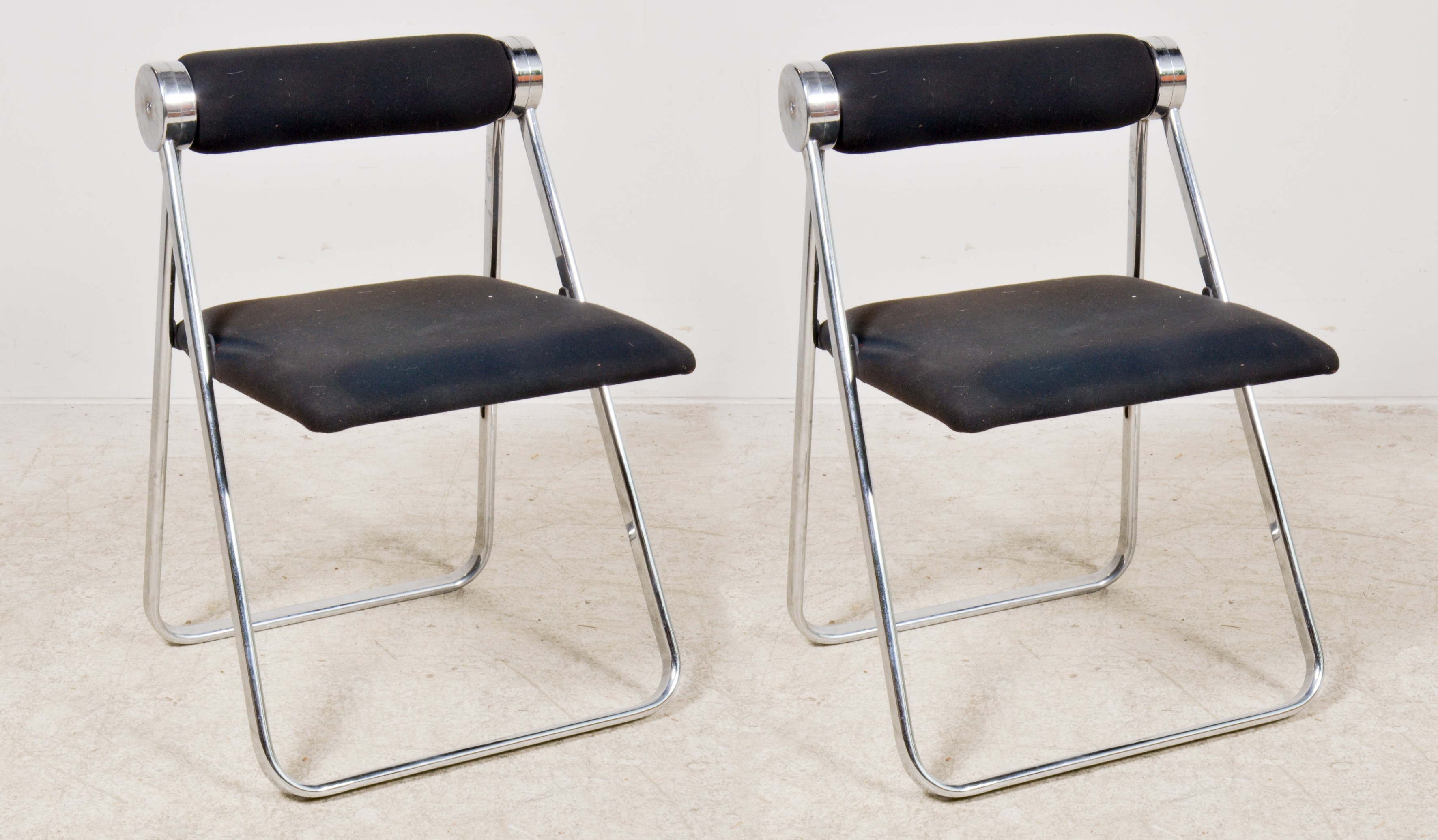 Pair Modern Design chrome upholstered