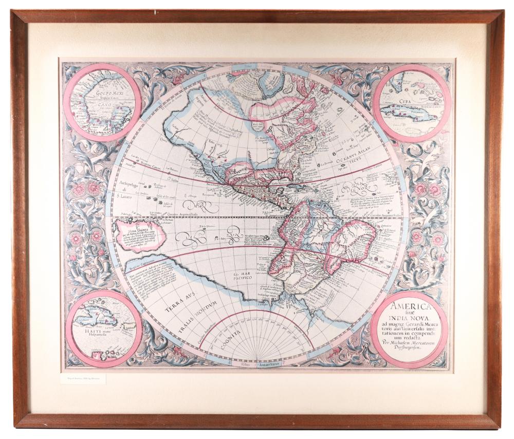 17TH CENTURY FRAMED MAP OF AMERICAFramed  3b5b1f