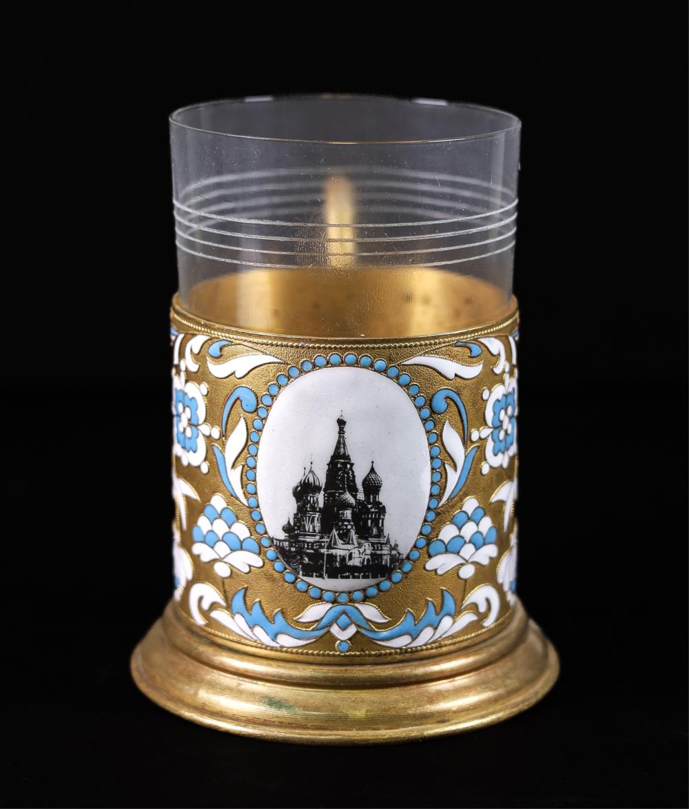 10 RUSSIAN GILT METAL ENAMEL TEA