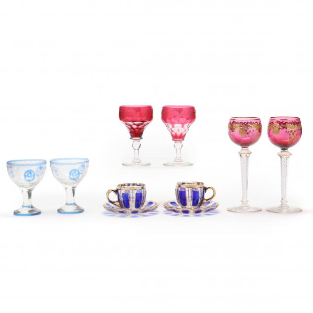 EIGHT FINE BOHEMIAN ASSORTED GLASSES 3b3447