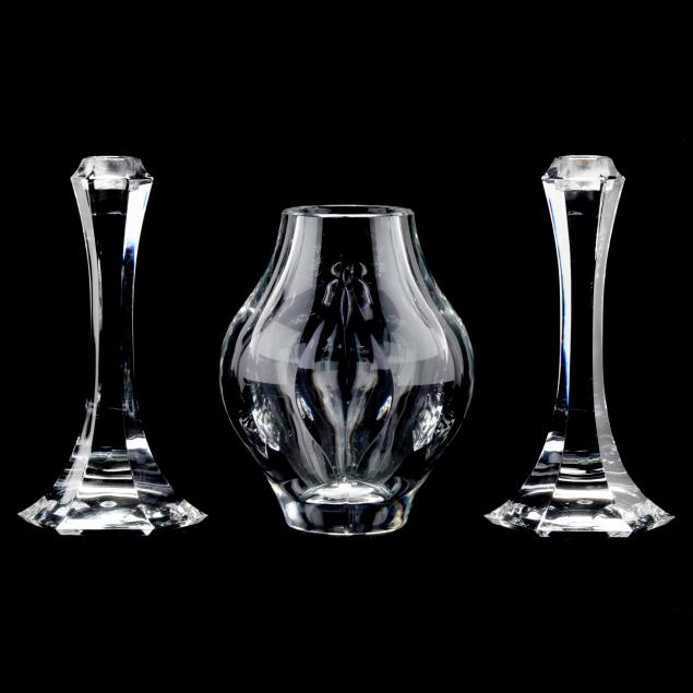 ST. LOUIS CRYSTAL VASE AND PAIR