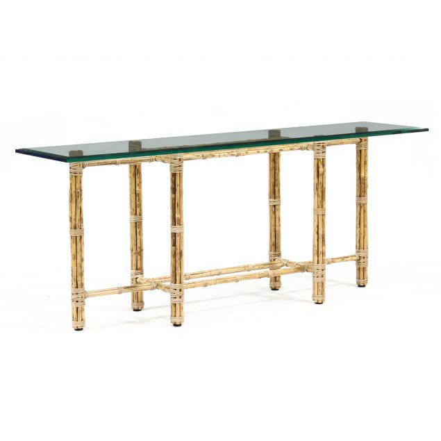 MCGUIRE, BAMBOO AND GLASS CONSOLE TABLE