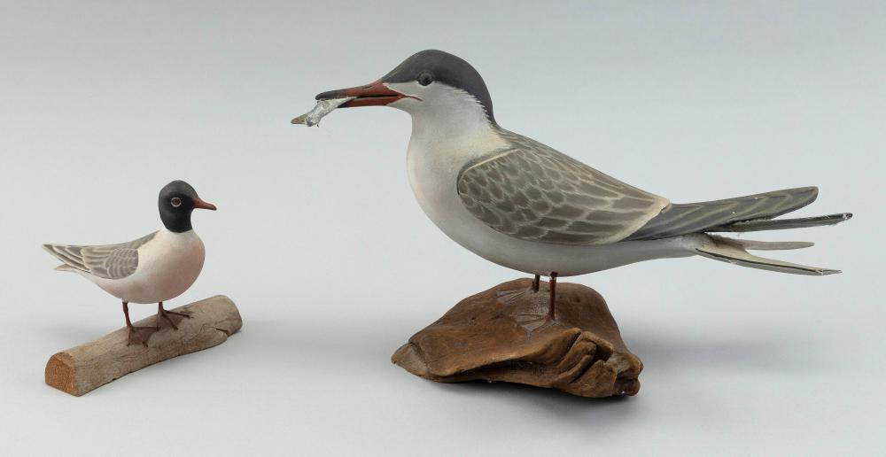 TWO JAMES LAPHAM BIRD CARVINGS