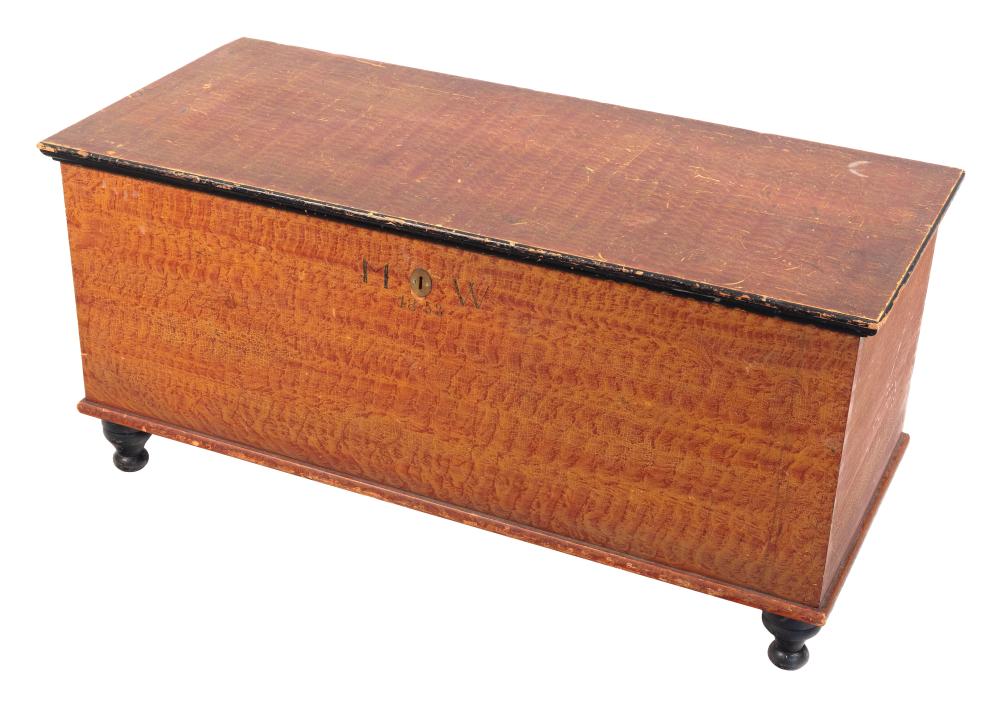 GRAIN PAINTED SIX BOARD CHEST 19TH 3b3577