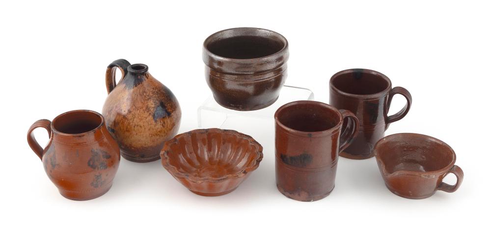 SEVEN PIECES OF REDWARE, MOSTLY OHIO