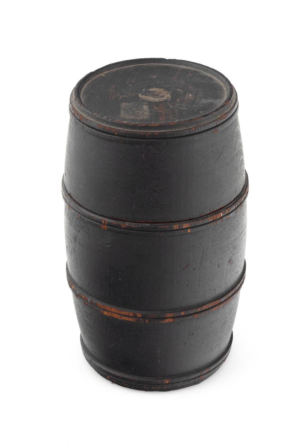 TURNED WOODEN BARREL FORM CANISTER 3b360b