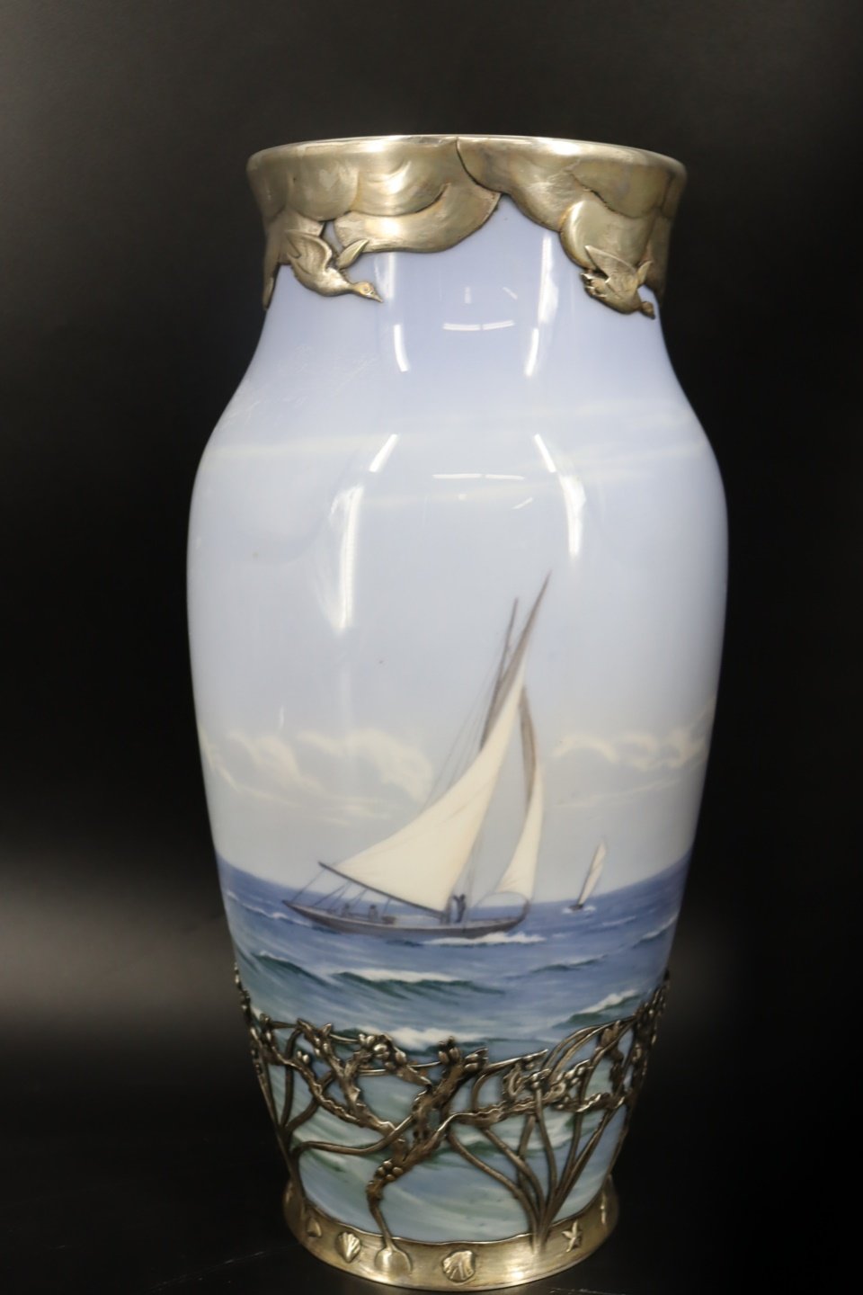 A ROYAL COPENHAGEN SEASCAPE VASE WITH