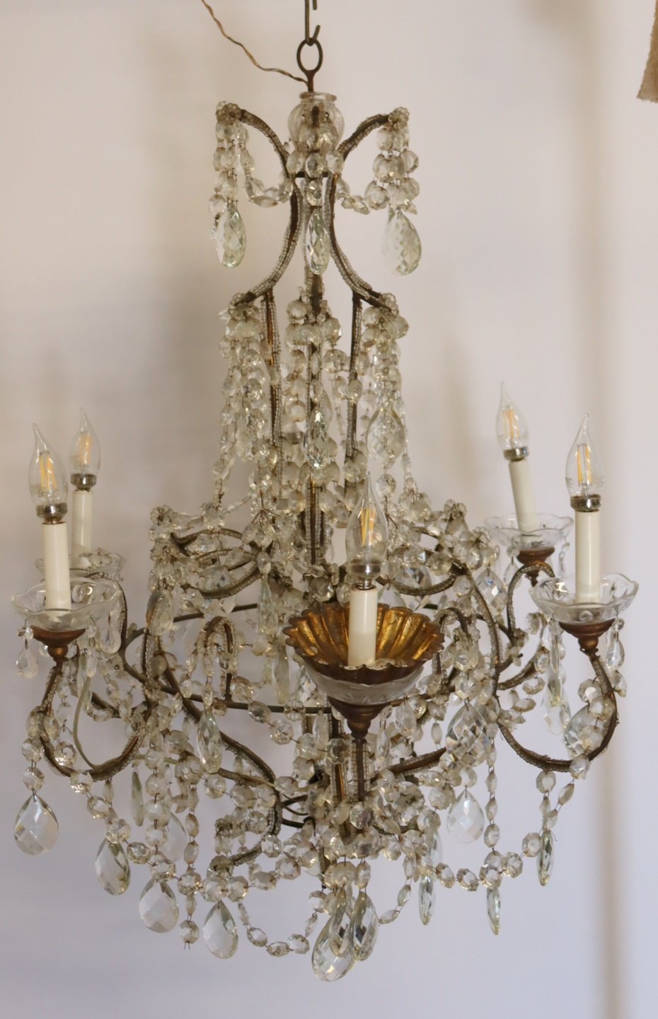 LARGE ANTIQUE BEADED AND CRYSTAL CHANDELIER