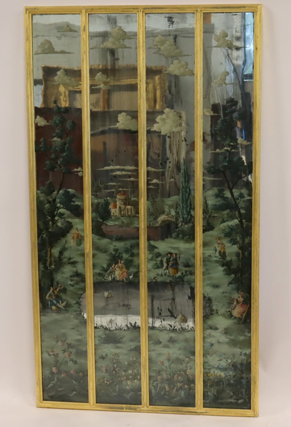 ANTIQUE CHINOISERIE DECORATED MIRRORED 3b3739