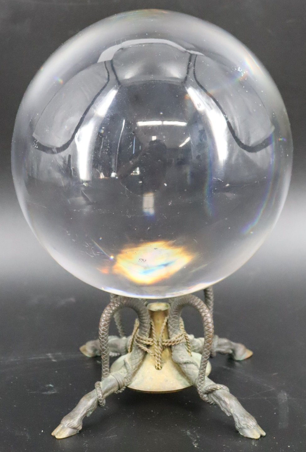 ANTIQUE GLASS GLOBE ON BRONZE BASE.