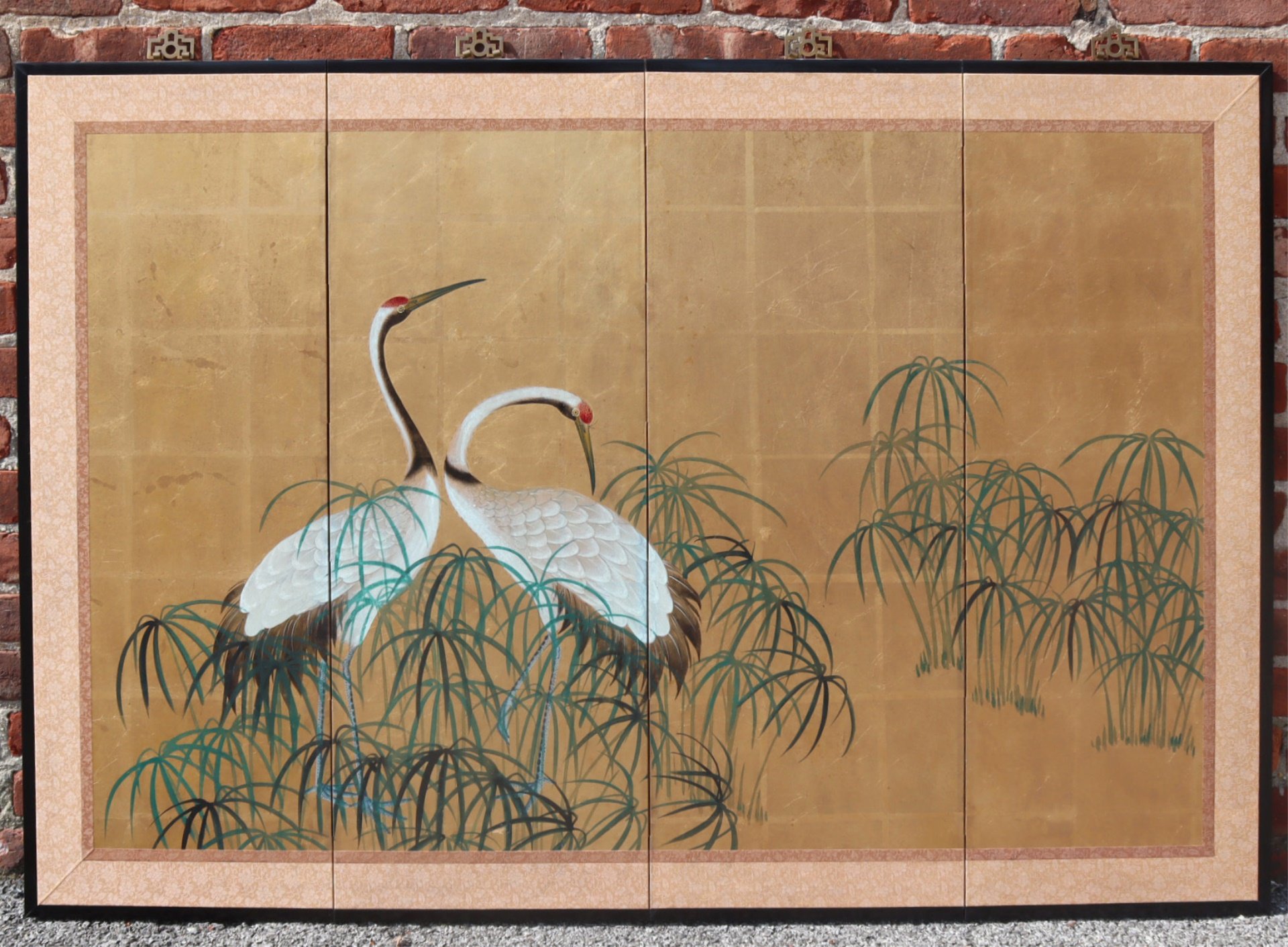 JAPANESE 4 PANEL SCREEN WITH CRANES  3b3790