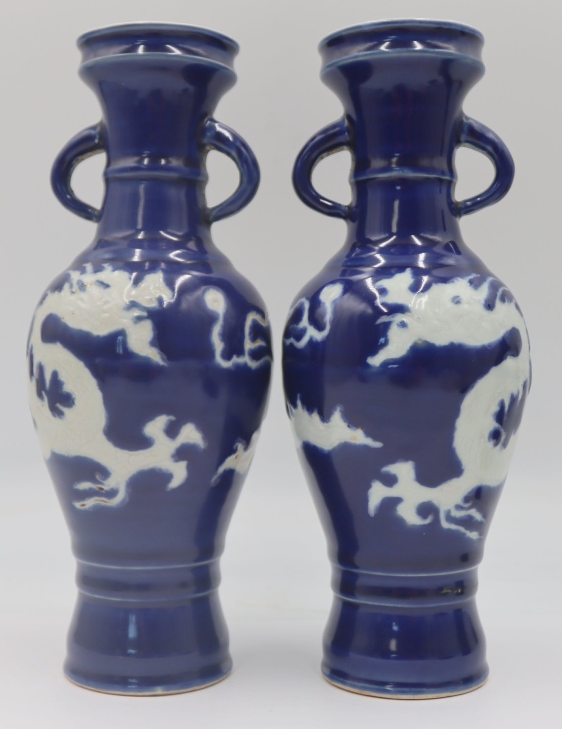 PAIR OF CHINESE BLUE AND WHITE DRAGON