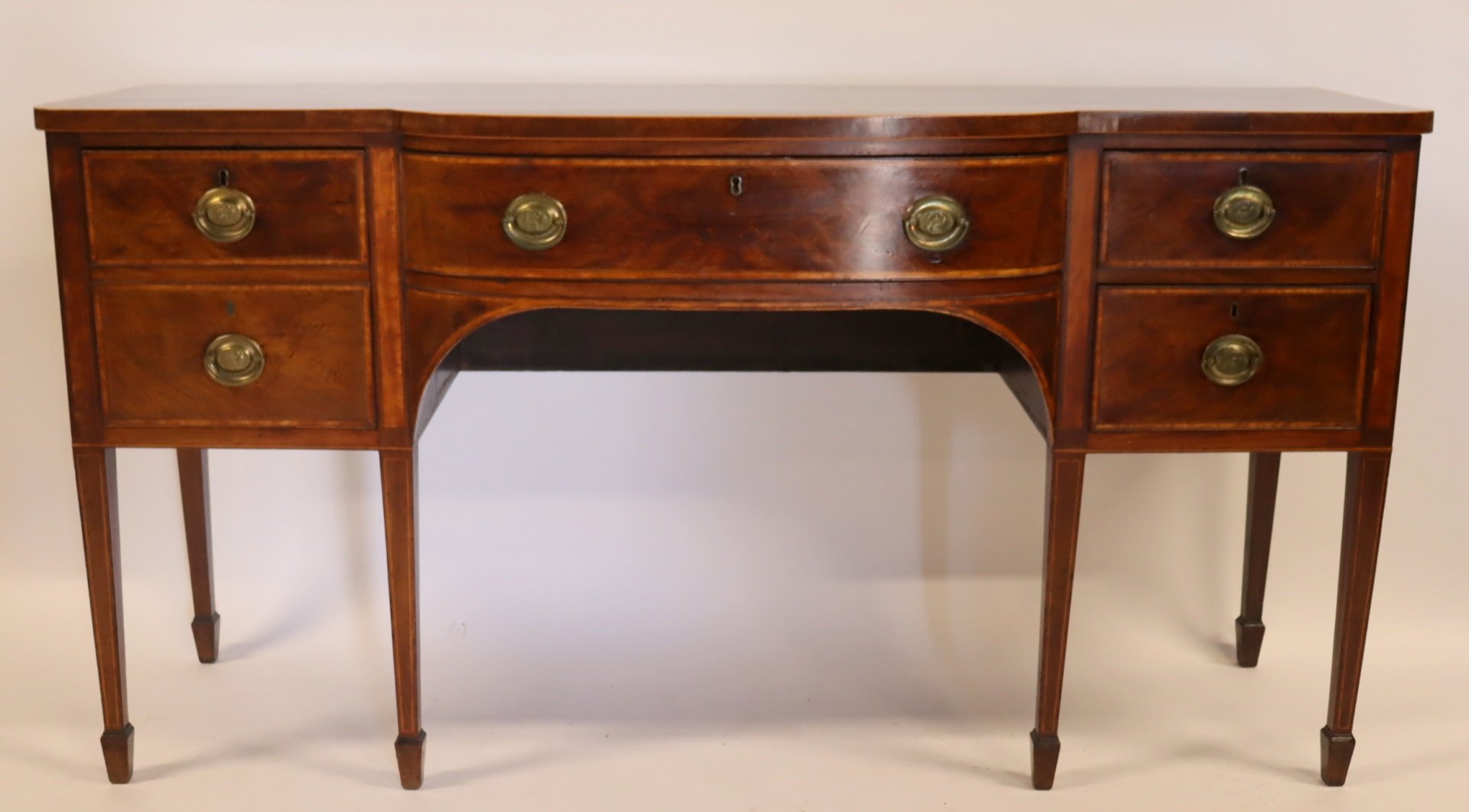 19TH CENTURY BANDED MAHOGANY SIDEBOARD.