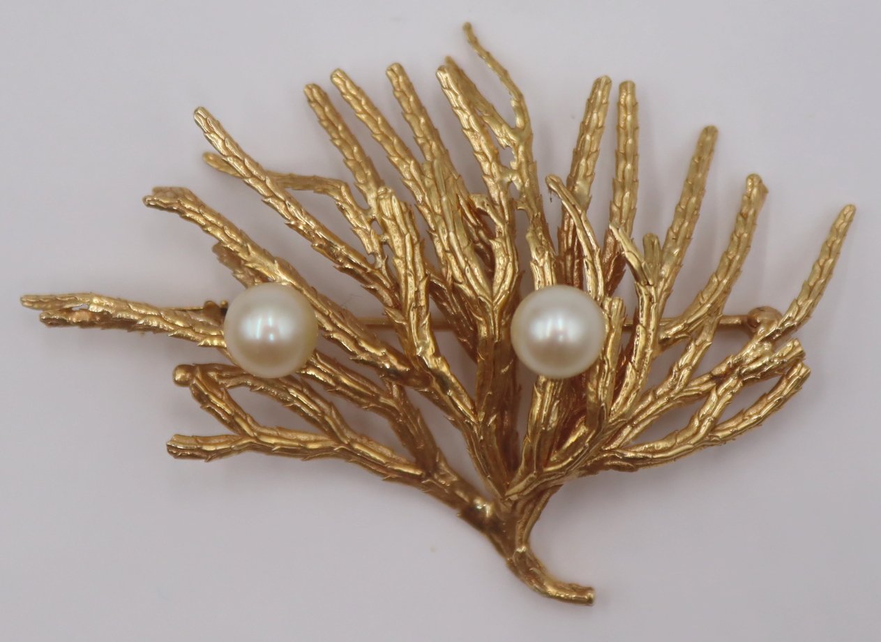 JEWELRY. 18KT GOLD AND PEARL SEAWEED