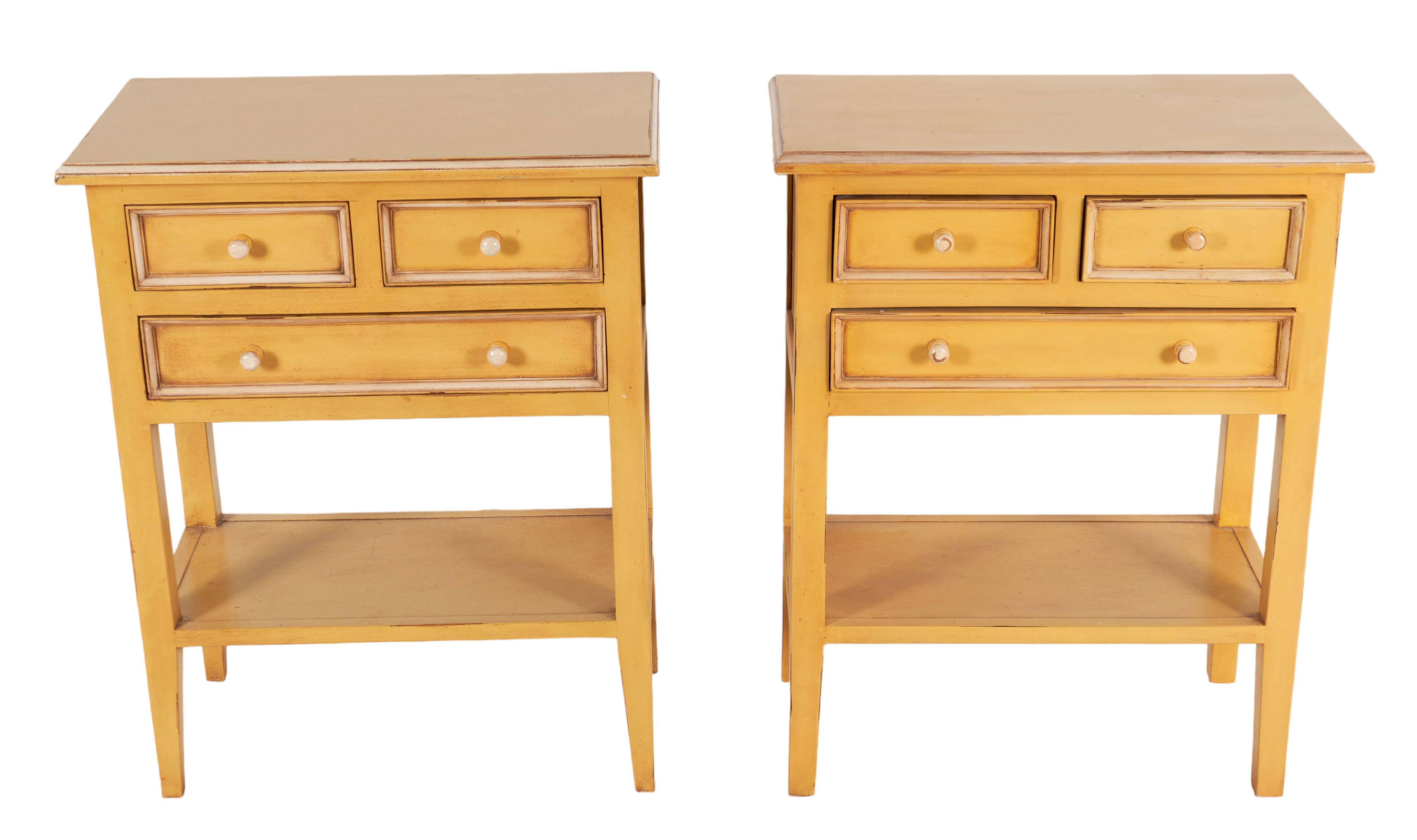 Pair paint decorated side tables,