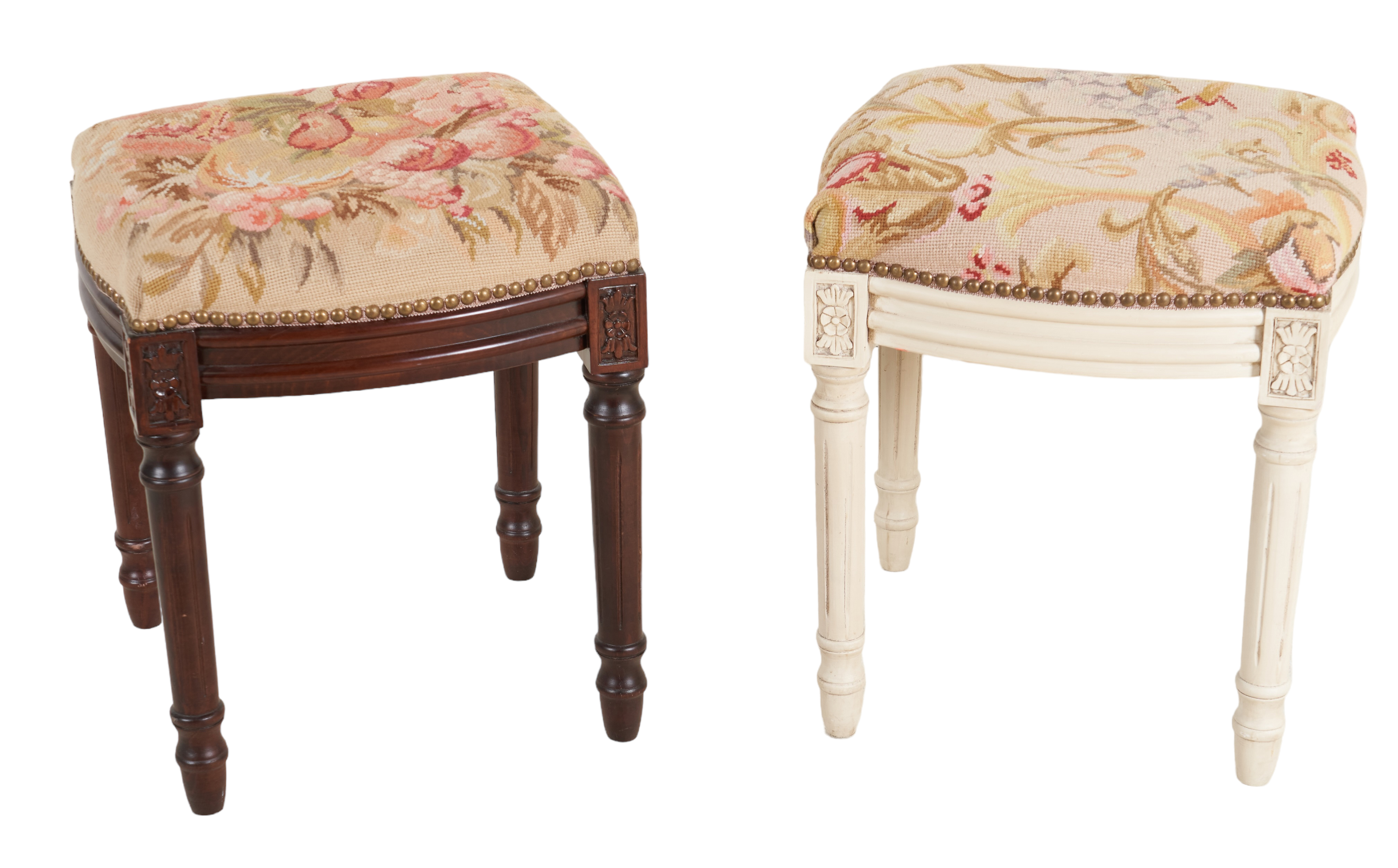 (2) Louis XVI style needlepoint footstools,