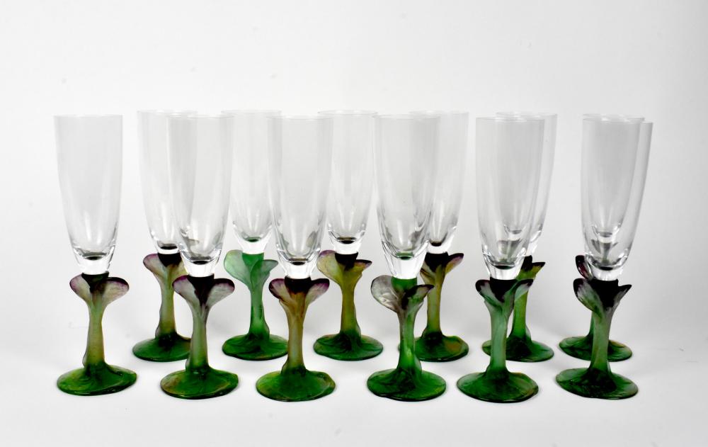 SET OF 12 DAUM CHAMPAGNE GLASSES, EACH