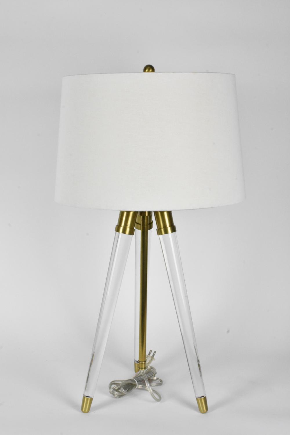 CONTEMPORARY LUCITE AND BRASS TRIPOD