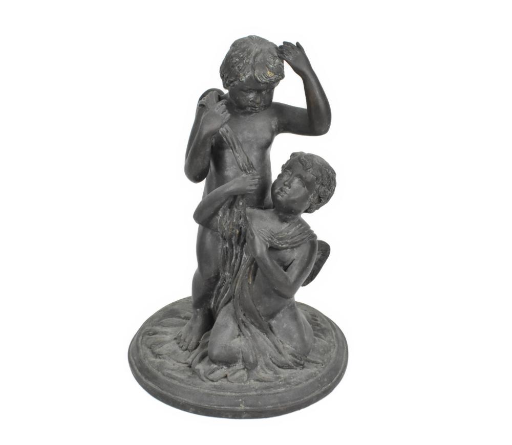 ANTIQUE BRONZE GROUP OF TWO CUPIDS,