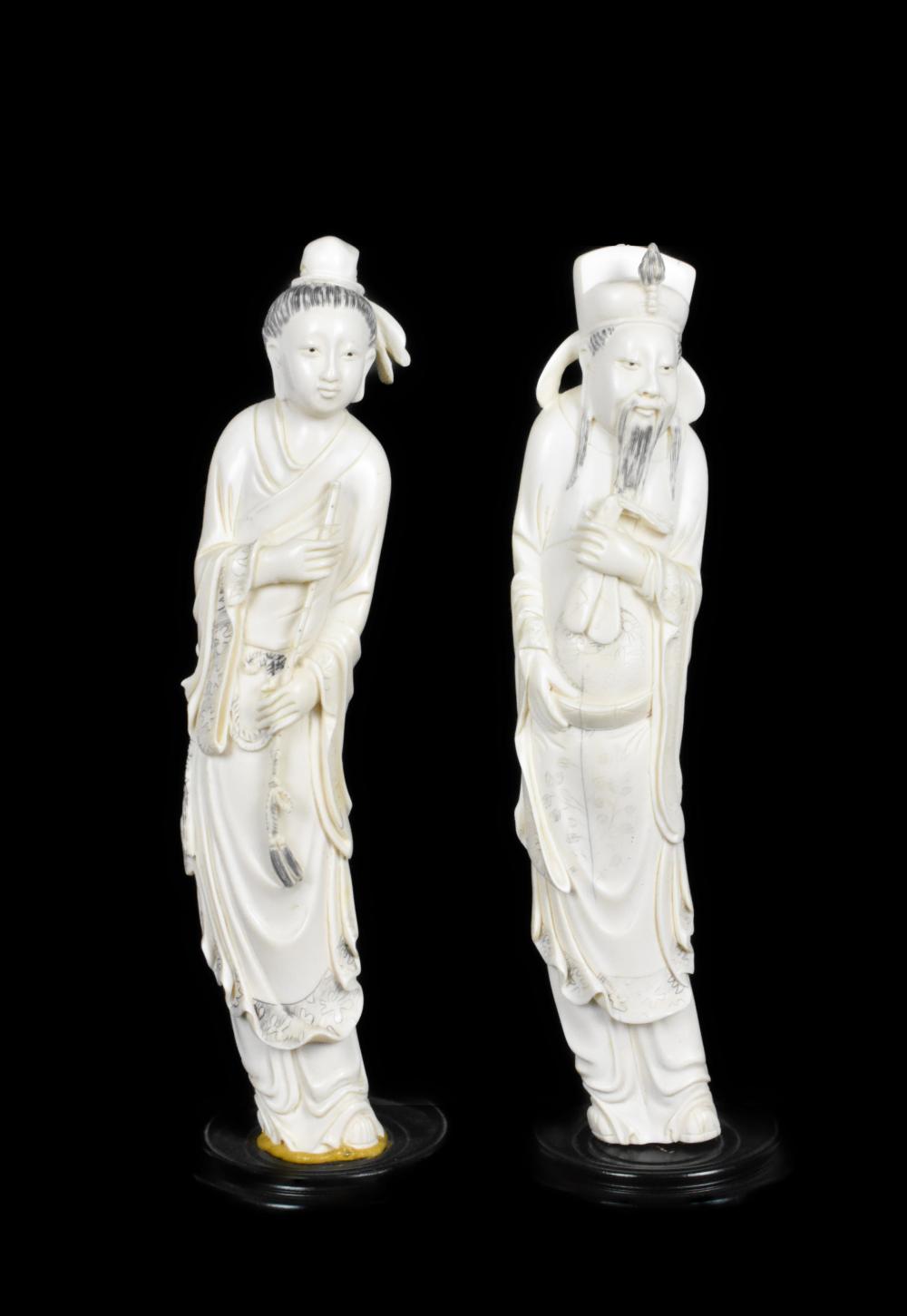 TWO CHINESE IMMORTAL CARVED FIGURES  3b3955